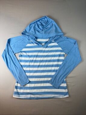 Kavio Women’s Light Blue Shirt White Striped Hooded Top